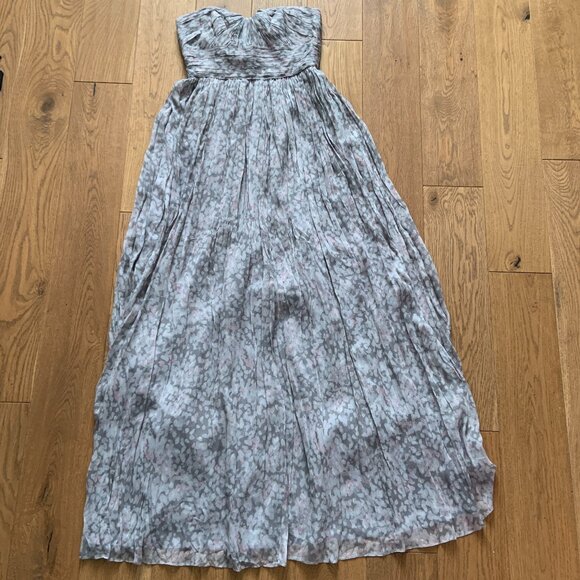 J Crew Arabelle Silk Chiffon Maxi Dress Sweetheart Grey Gray Pink Floral Size 6 - Picture 2 of 11